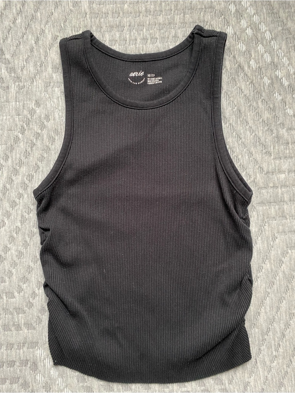 Aerie Black Ruched High Neck Ribbed Tank Top Crop - Size XS